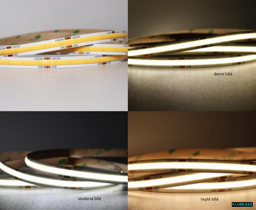 LED COB pásek 1cm, COB 528xLED/m, 14,4W/m, studená bílá 6000K, 1500lm/m, IP20, 24V, CRI92+