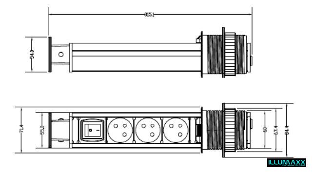 Výsuvná stolová zásuvka bílá s kabelem 2,0m - zásuvková lišta 3x230V + 2xUSB