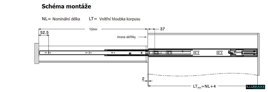 Kuličkový plnovýsuv PUSH, délka 450mm