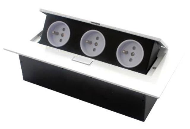 Výklopná elektrická zásuvka 3x230V vestavná bílá s kabelem 1,5m