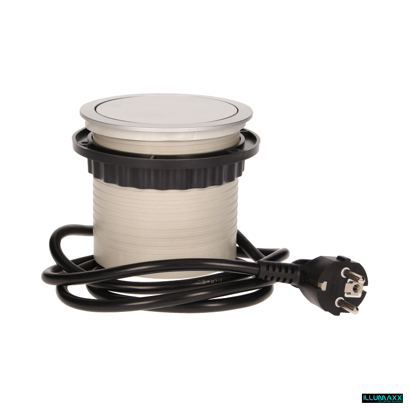 Výsuvná stolová zásuvka nízká stříbrná s kabelem 1,5m , 3 zásuvky 230V + 2x USB