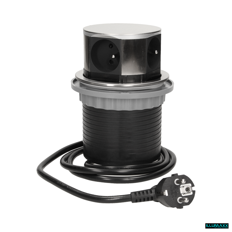 Výsuvná stolová zásuvka nízká NEREZ s kabelem 1,5m , 3 zásuvky 230V + 2x USB