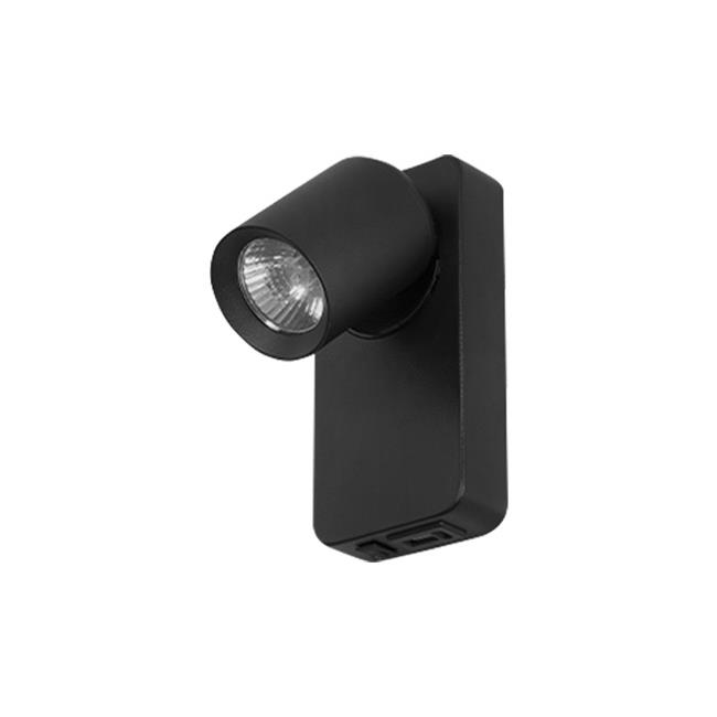 Nástěnné svítidlo do ložnice BEDROOM LIGHT BLACK SMALL USB A-C, na žárovku GU10 s USB nabíječkou, černé