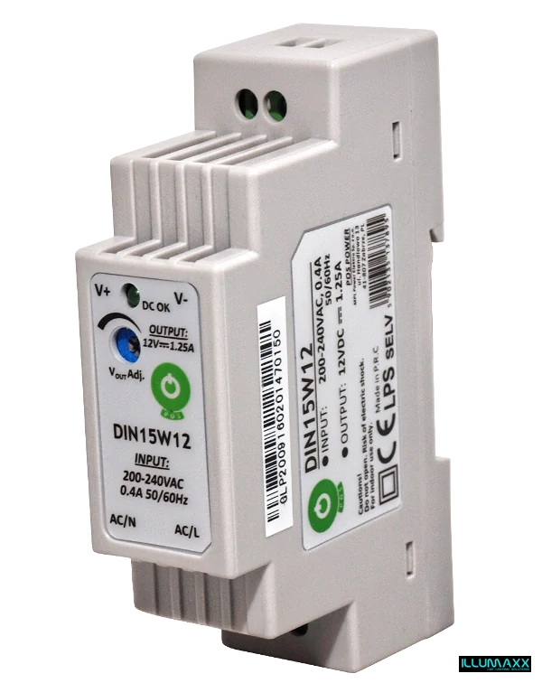 Napájecí zdroj POS DIN15W12, 12V 1,25A 15W IP20