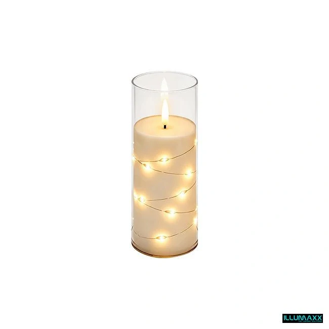 LED svíčka 15 cm transparentní se světýlky