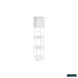 Stojící lampa, na žárovku E27, bílá s tkaninovým stínítkem