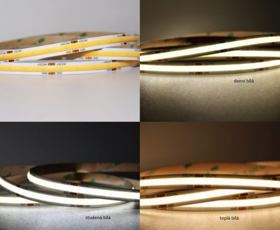 LED COB pásek 1cm, COB 480xLED/m, 11W/m, 4000K denní bílá, 990lm/m, IP20, 12V, CR92+