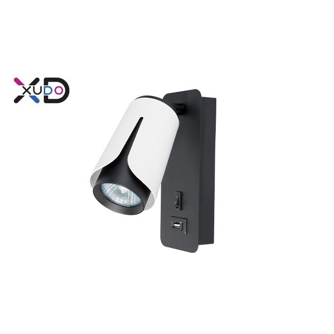 Nástěnné svítidlo WALL XUDO, na žárovku GU10 s USB nabíječkou, černo/bílé