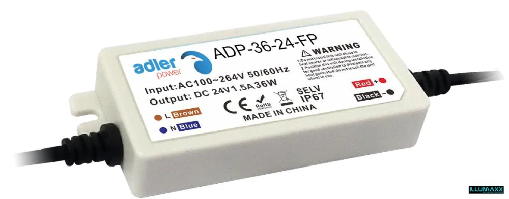 ILLUMAXX tenký napěťový zdroj 36W 24V, 1,5A  IP67
