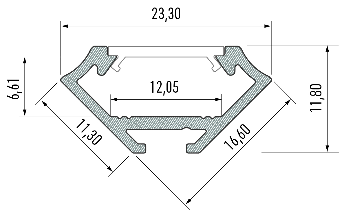 Hliníkový profil pro led pásky 16,6x11,3x23,3 PLP3