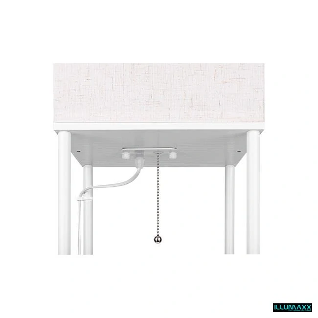 Stojící lampa, na žárovku E27, bílá s tkaninovým stínítkem