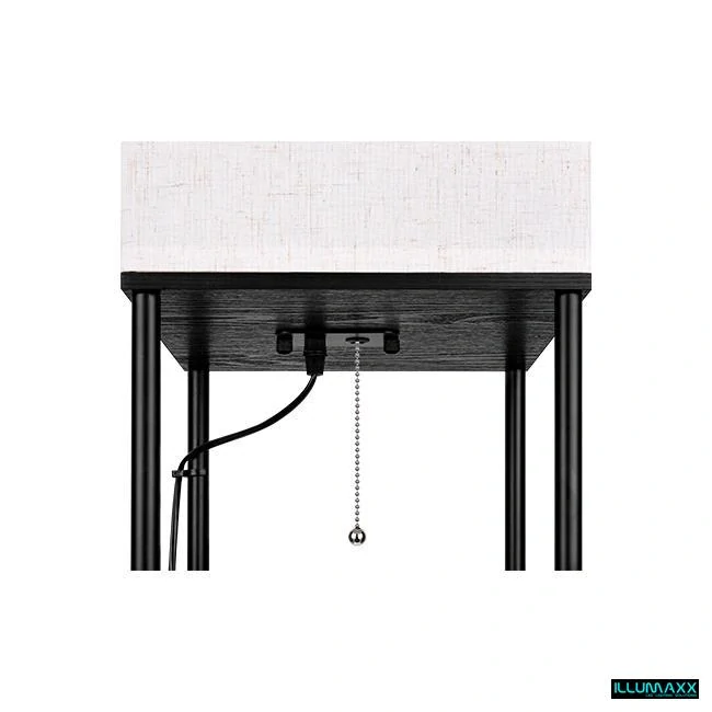 Stojící lampa, na žárovku E27, černá s tkaninovým stínítkem