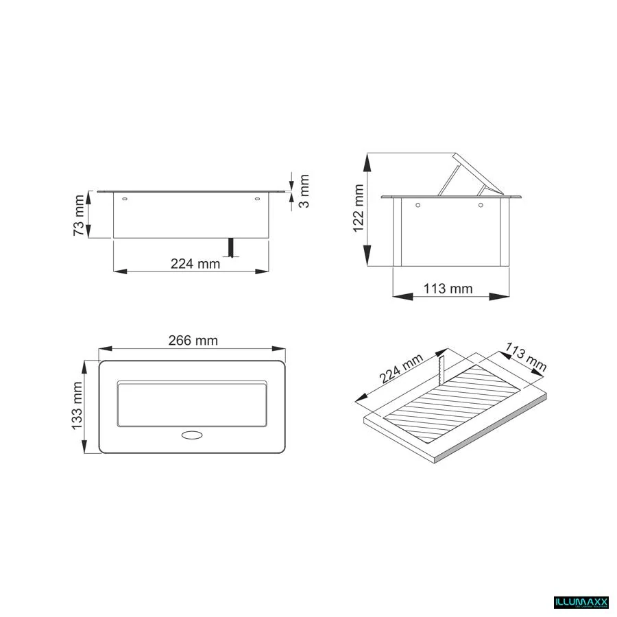 ILLUMAXX Výklopná elektrická zásuvka 3x230V typ SCHUKO vestavná bílá s kabelem 1,5m , oblé hrany