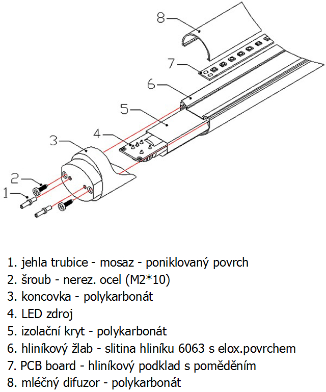 LED trubice 6W T8,patice G13, 60cm barva neutrální bílá 4500K, 165lm/W
