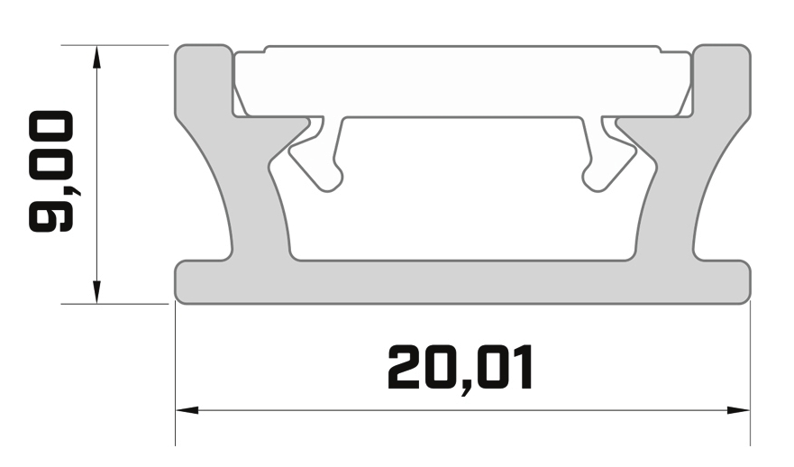 Hliníkový profil pro led pásky 20x9 barva stříbrná elox délka 2m, PLP15