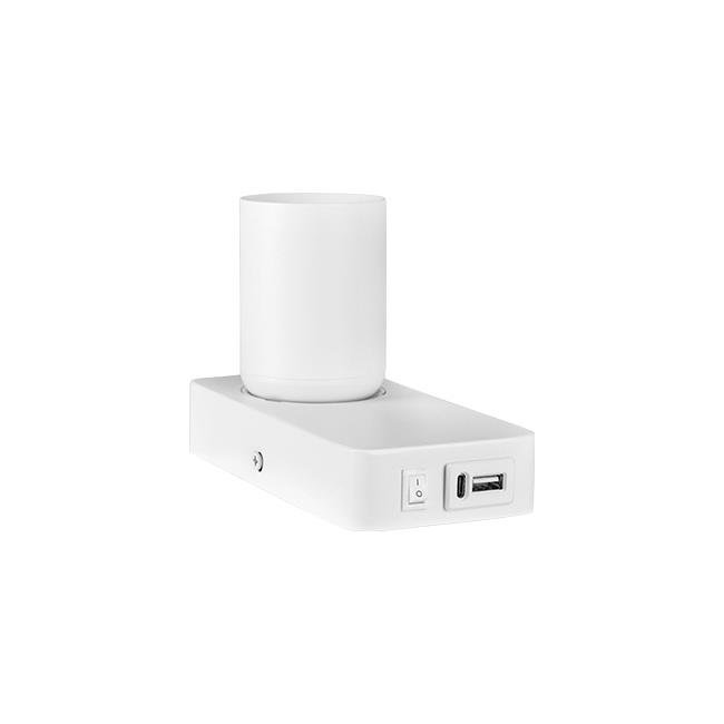 Nástěnné svítidlo do ložnice BEDROOM LIGHT WHITE SMALL USB A-C, na žárovku GU10 s USB nabíječkou, bílé