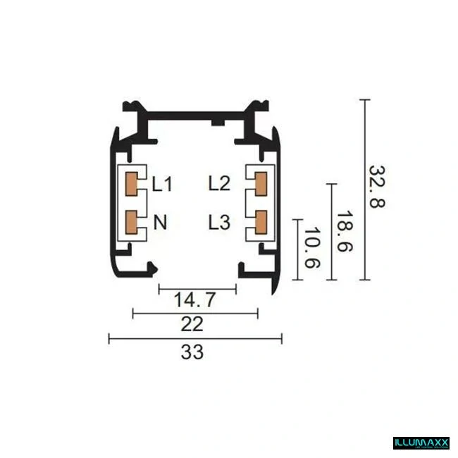 Reflektorová, systémová lišta - kolejnice černá 3fázová 2m
