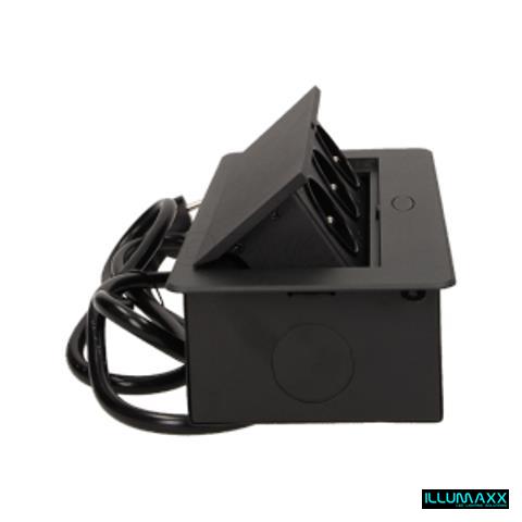 Orno, výklopná elektrická zásuvka do pracovní desky, OR-AE-1337/B,  3x230V, černá, vestavná s kabelem 1,5m , oblé hrany
