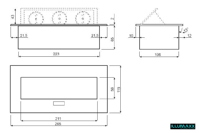Výklopná elektrická zásuvka 2x230V+2xUSB vestavná stříbrná, oblé hrany