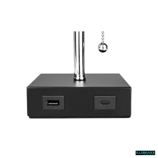 Svítidlo do ložnice, na žárovku E27, černé s tkaninovým stínítkem s USB nabíječkou