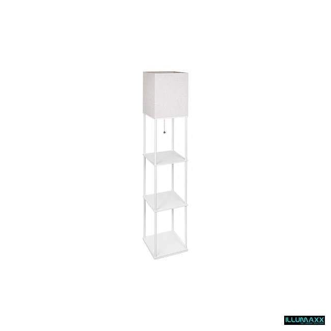 Stojící lampa, na žárovku E27, bílá s tkaninovým stínítkem