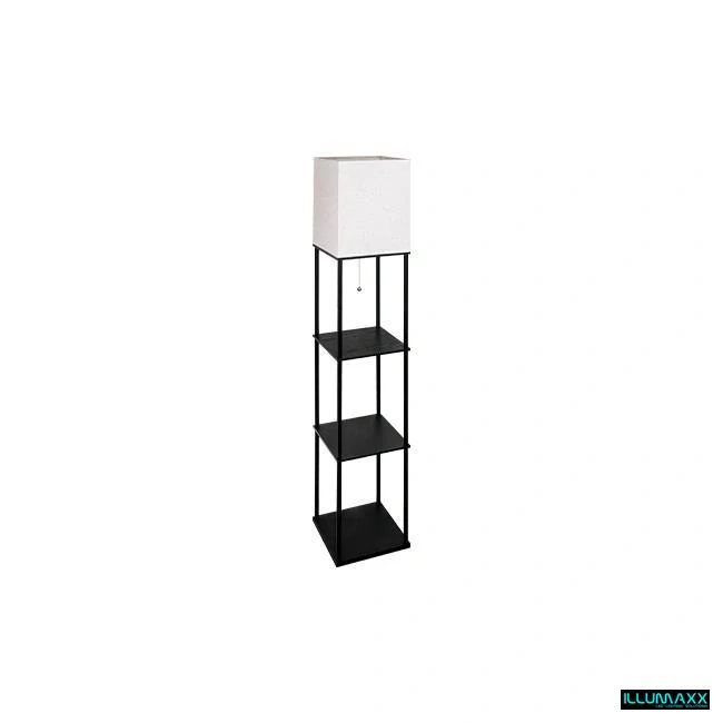 Stojící lampa, na žárovku E27, černá s tkaninovým stínítkem