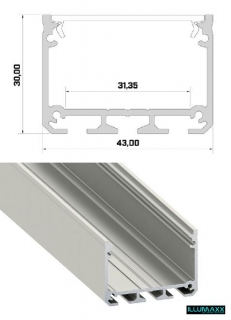 Hliníkový profil pro led pásky 43x30mm stříbrná elox délka 3m PLP16