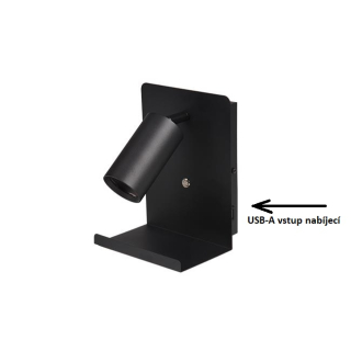 Nástěnné svítidlo do ložnice BEDROOM REST black, na žárovku GU10 s USB nabíječkou, černé