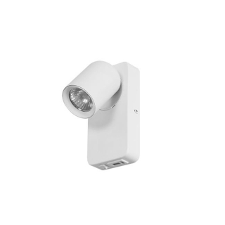 Nástěnné svítidlo do ložnice BEDROOM LIGHT WHITE SMALL USB A-C, na žárovku GU10 s USB nabíječkou, bílé