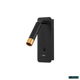 Nástěnné svítidlo do ložnice BEDROOM LIGHT BLACK THIN USB na žárovku G9 s USB nabíječkou, černé