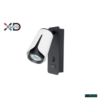 Nástěnné svítidlo WALL XUDO, na žárovku GU10 s USB nabíječkou, černo/bílé
