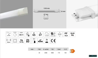 LED prachotěsné svítidlo FLAT 36W 3900lm PC 4000K