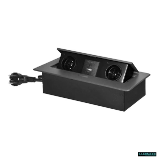ILLUMAXX výklopná elektrická zásuvka 2x230 V 2xUSB (A-C) vestavná GRAFIT s kabelem 1,5 m, oblé hrany