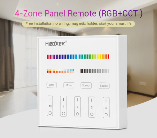 Nástěnný skleněný ovladač stmívač B4, pro RGB+CCT LED pásky
